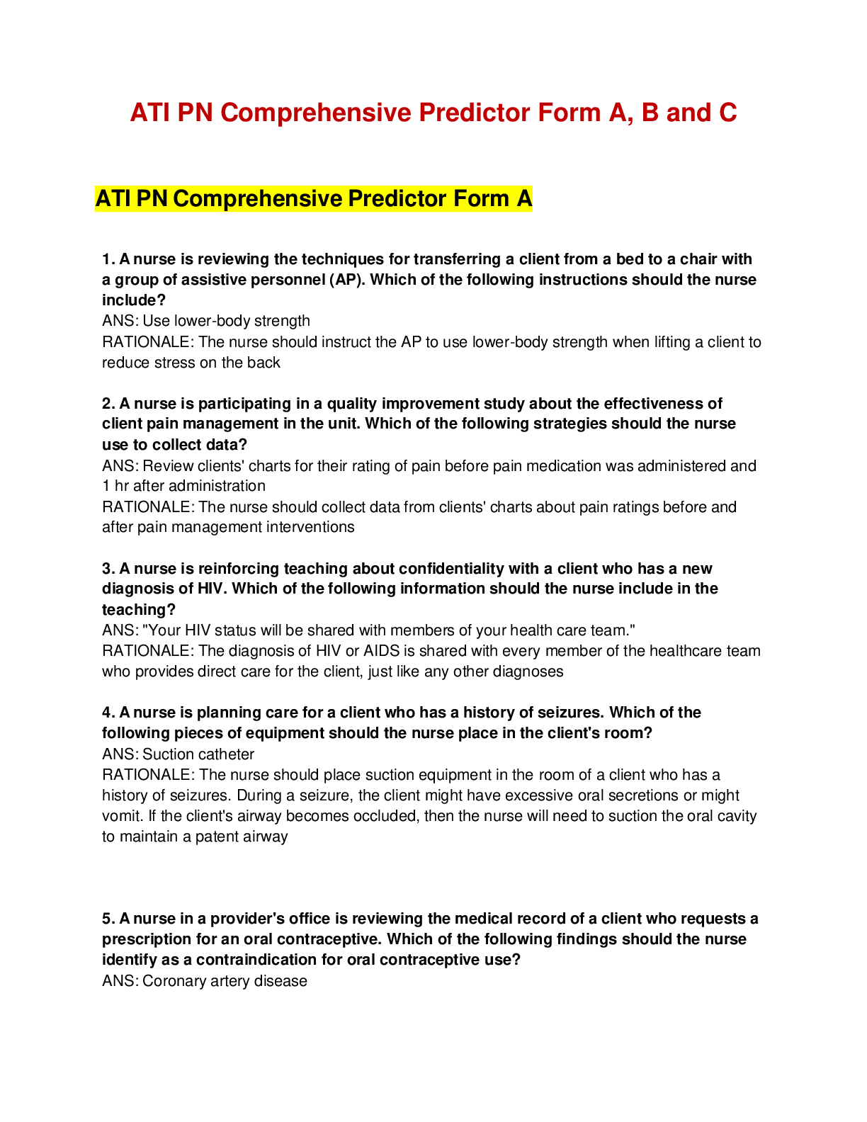 20222023 ATI PN COMPREHENSIVE PREDICTOR TEST BANK (FORM A, B, & C